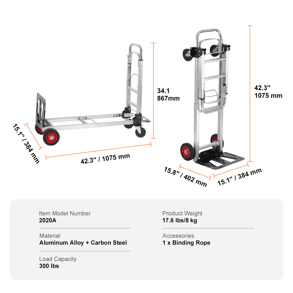 Convertible Folding Hand Truck and Platform Cart with 400 lb Platform and 250 lb Upright Load Labels — image 9