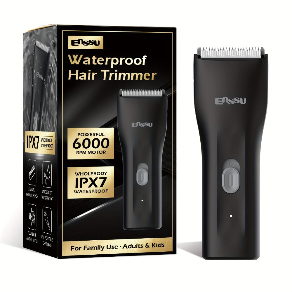 Ceramic Blade IPX7 Waterproof Ball Trimmer for Men Replaceable Head Electric Groin Pubic Body Hair Shaver LED Battery Display
