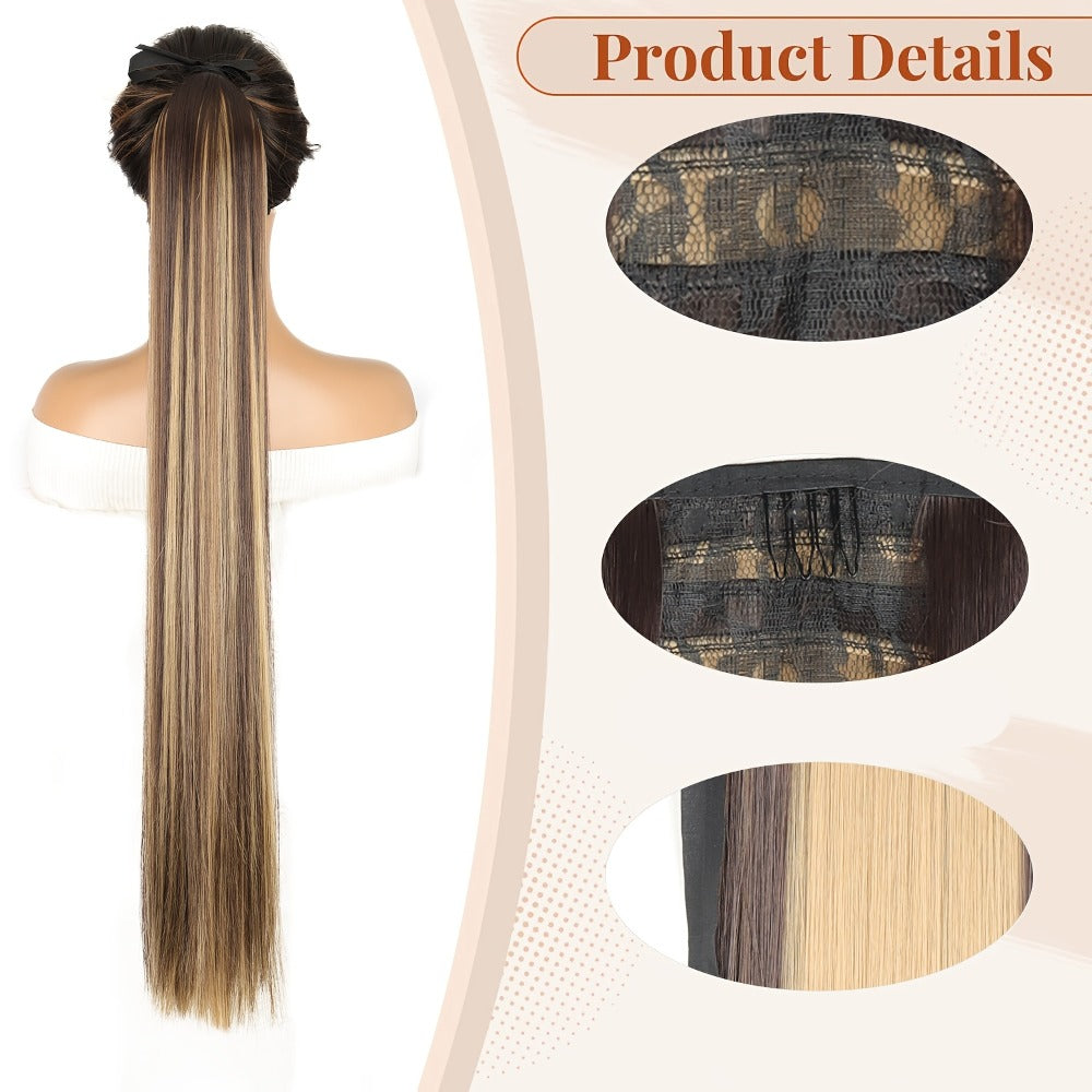 Hair Extensions Straight 34-Inch Synthetic Ponytail with Ribbon Wrap and Five Mixed or Natural-Tone Colors — image 7
