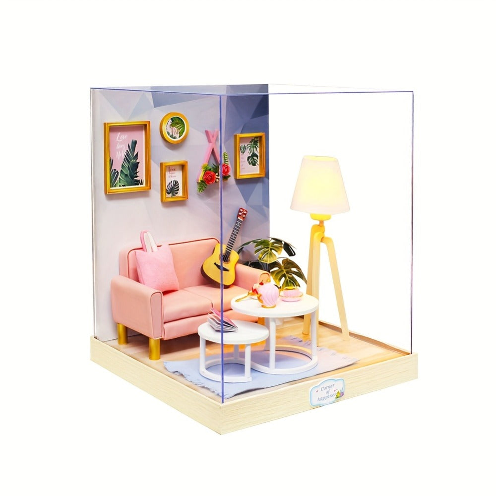 DIY Miniature Dollhouse Kit with Dust Cover Small, Mini House Model No Glue with the Listed Color, Size or Set Options for Ev