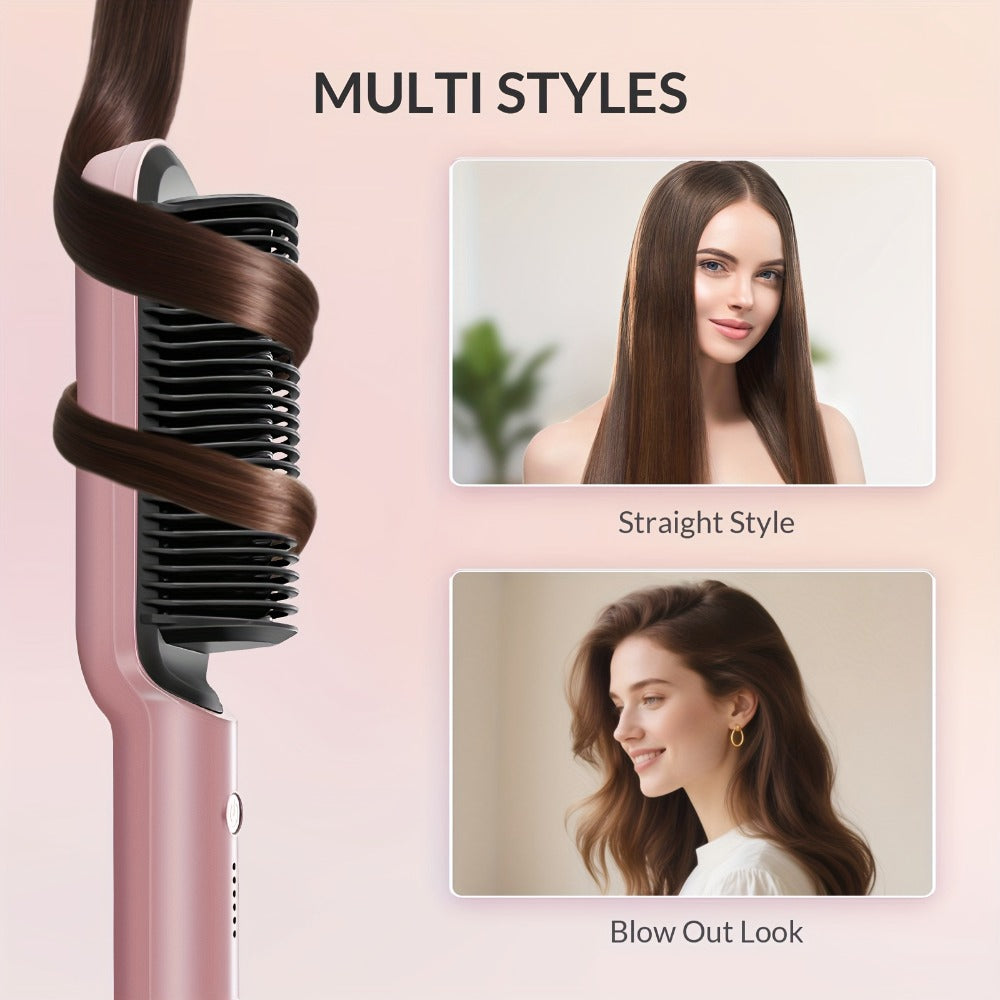 Hair Straightener & Curling Iron Set for Women, Flat Iron Straightening Brush, Anti-Scald, Precise Temperature Control — imag