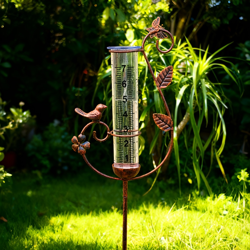 Rain Gauge Outdoor, Decorative 8-Inch Large Capacity Bird Ornament & Metal Spiral Rainfall Collector for Garden — image 8