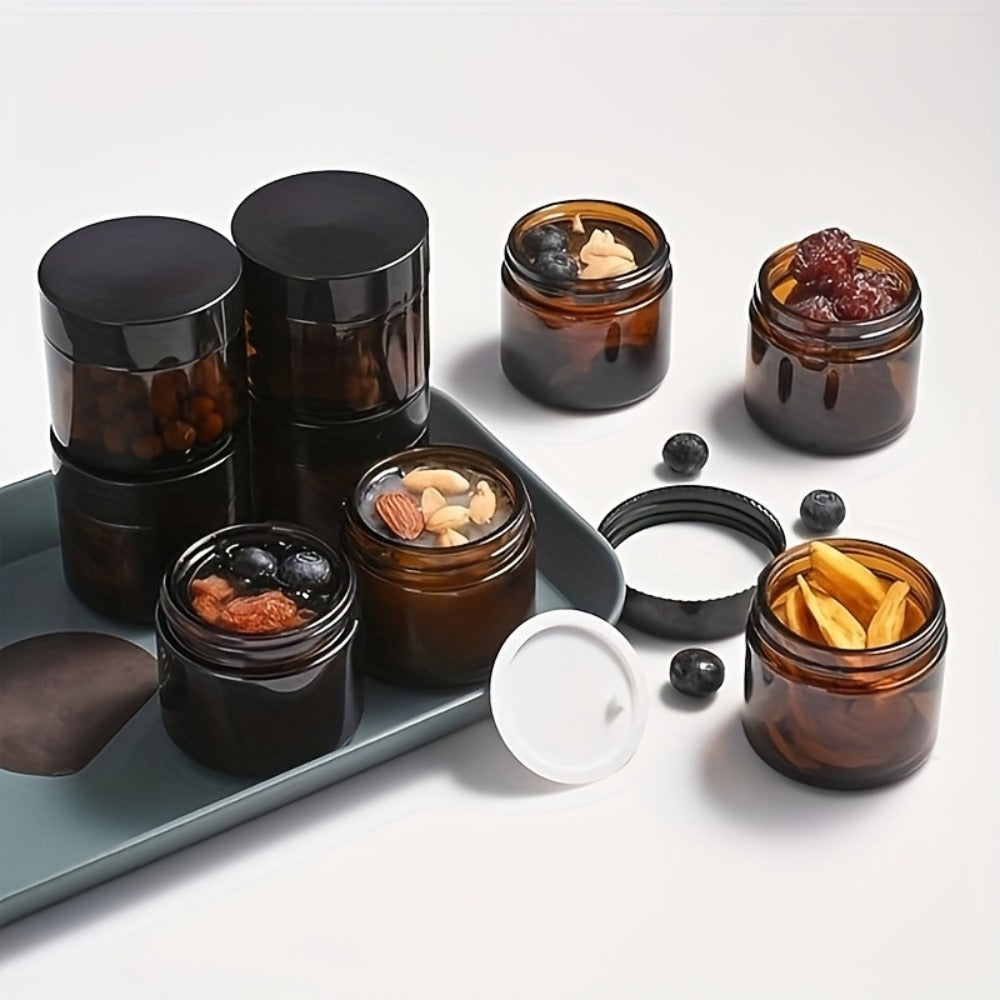 Brown Frosted Glass Jars with Lids 24 Pack – 2 oz Amber Glass Cosmetic Containers with Spoons & Labels, Non-Slip Base — image