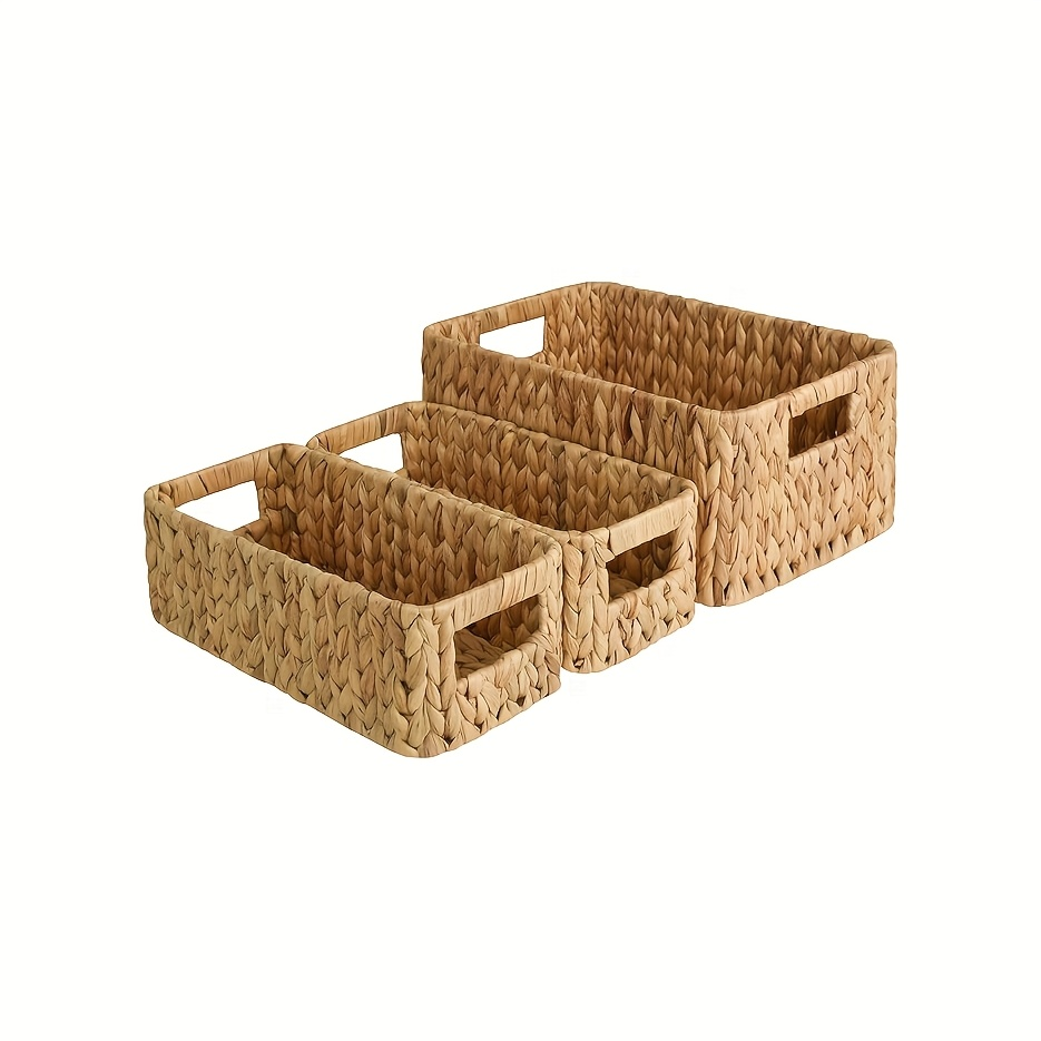 Storage Baskets, Seagrass and Water Hyacinth with Built-In Handles in Six Style Options with Material, Size and Pack Options 