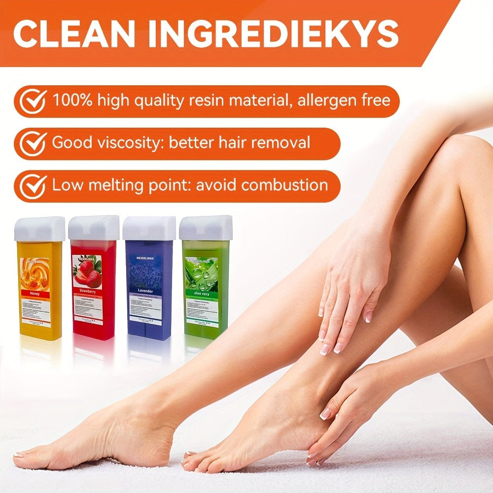 Hair Removal Roller Wax Strips 100g Handheld Depilatory Wax Kit, Smooth Skin for Legs Arms Underarms Bikini Line — image 3