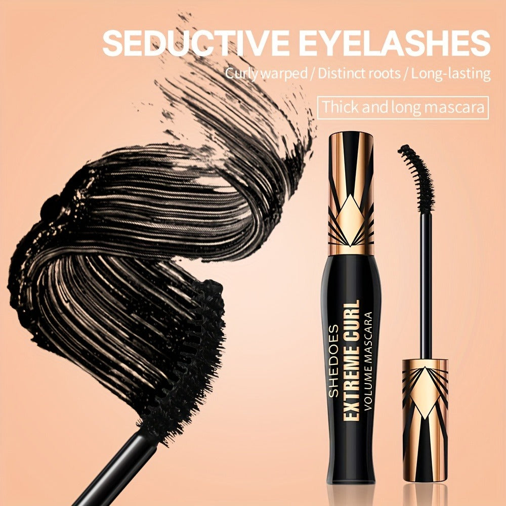 Black Mascara Two-Piece Set with Gold Crown-Style Caps and Curved Black Bristle Applicator Wands — image 9