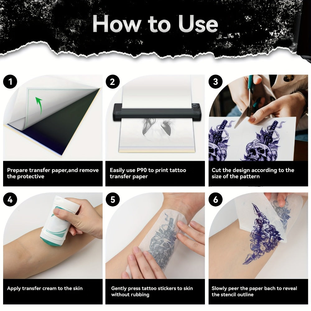 Thermal Tattoo Transfer Paper 40 Sheets Peripage Ink-Free A4 Stencil Paper High Definition Fast Imaging for Tattoo Stencil Pr