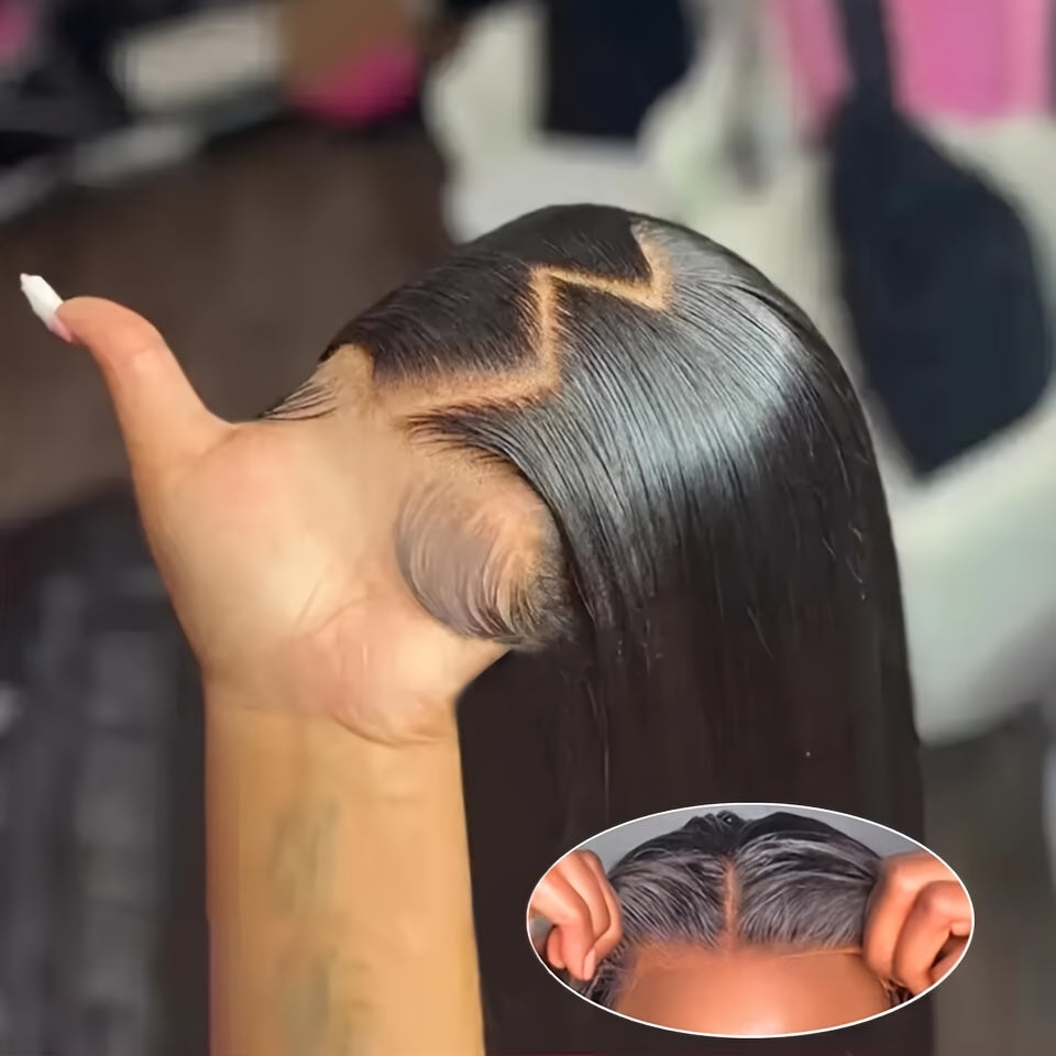 Wig Bone-Straight Glueless Human Hair in Natural Black, 10-34 Inch Options with Pre-Cut 6x4.5 Lace — image 1