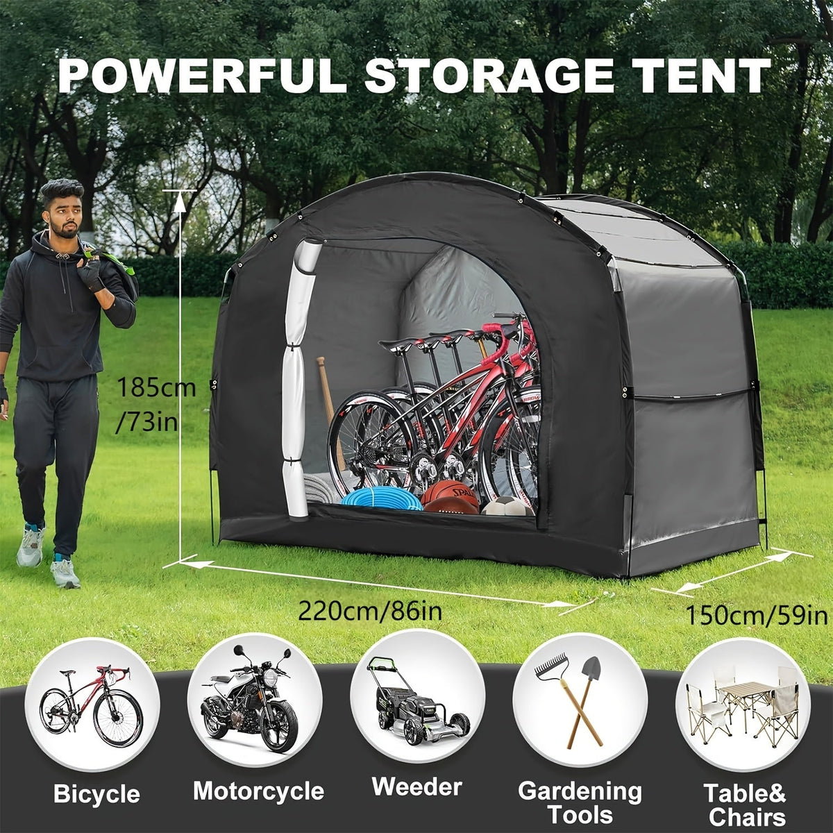 Outdoor Storage Tent Waterproof 230D Oxford Cloth PU4000 Portable Backyard Shed — image 3