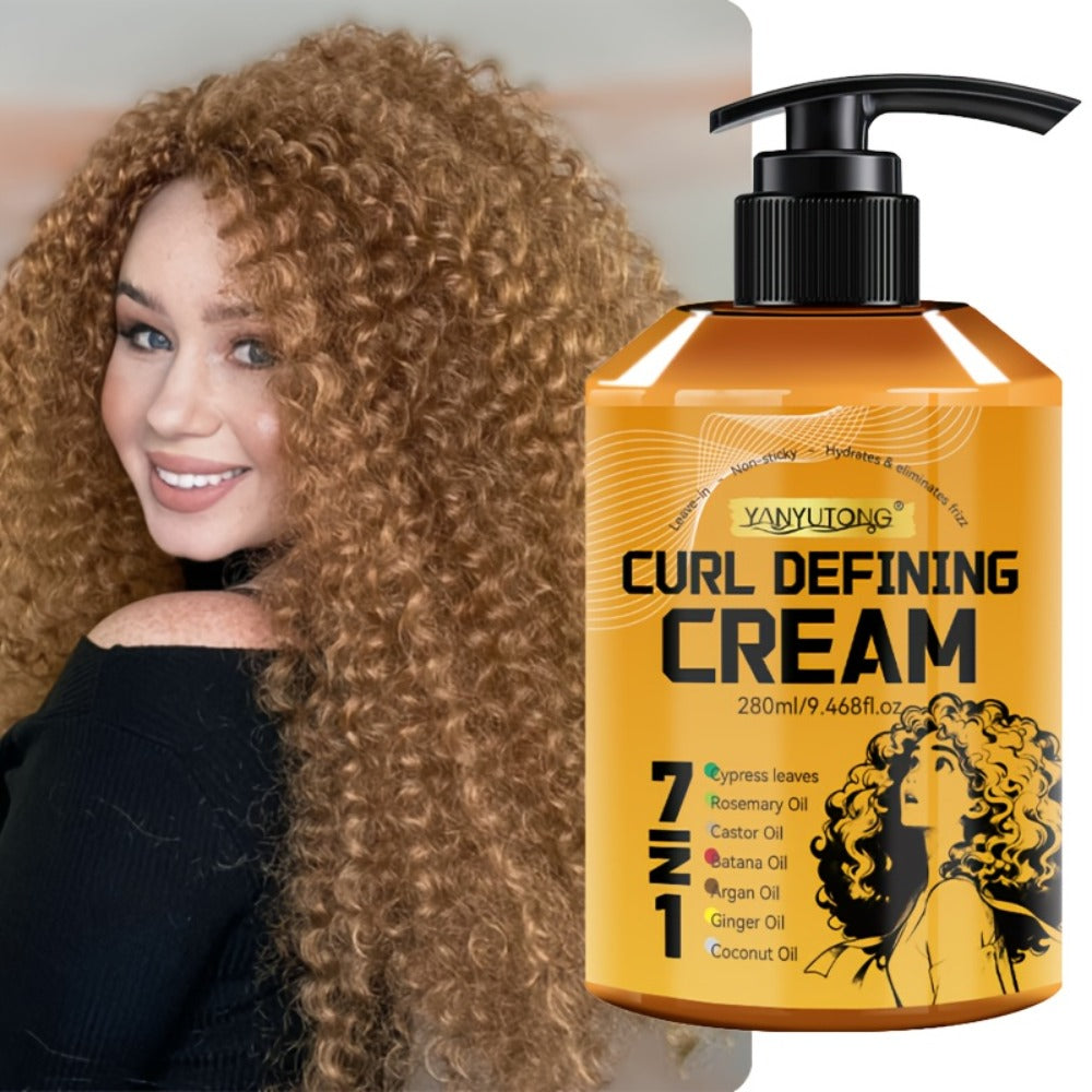 Curl Defining Cream 7-in-1 with Argan Oil & Rosemary Oil 280ml – Frizz Control, Natural Fluffiness & Long-Lasting Hold for Wa