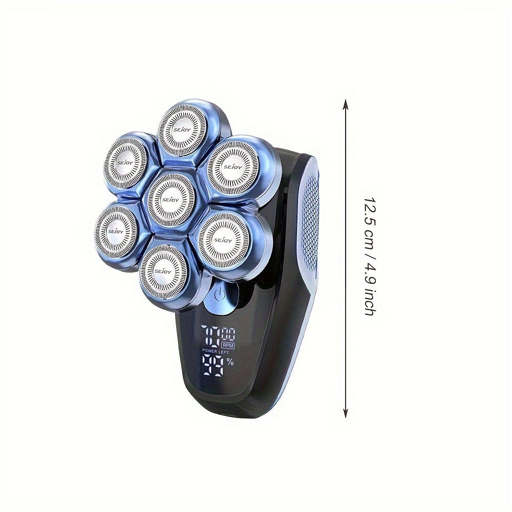 Electric Head Shaver for Bald Men 7D 7 Floating Heads – All-in-One Grooming Kit with Nose Hair Trimmer & Facial Cleaning Brus