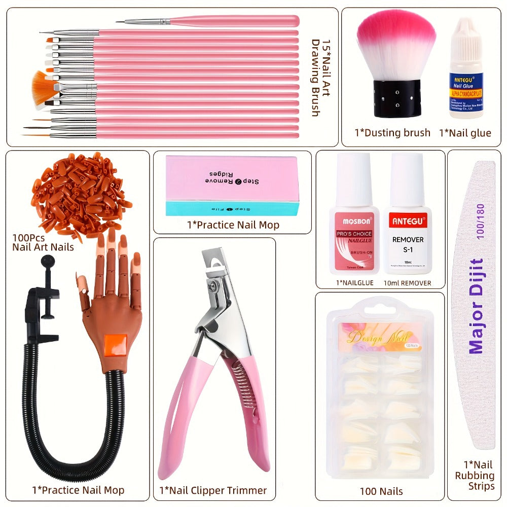 Nail Practice Hand Flexible Fake Hand Model Training Kit for Acrylic Nail Art, Nail Glove Set with Pink Hand — image 5