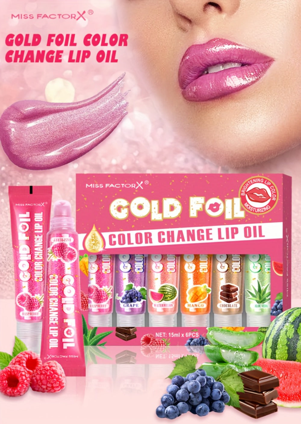pH Color Changing Lip Balm Set 6pcs 6 Fragrances – Deep Moisturizing Brightening Glossy Tinted Lip Care, 0.51oz Each — image 