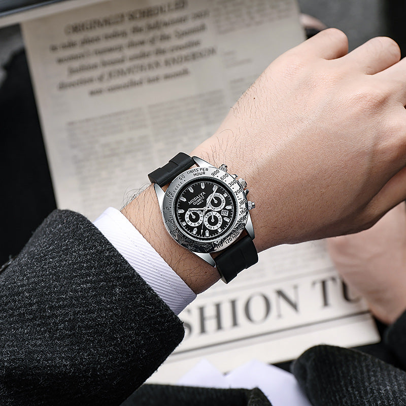 Silicone Steel Band Calendar Watch For Men Quartz Timepiece