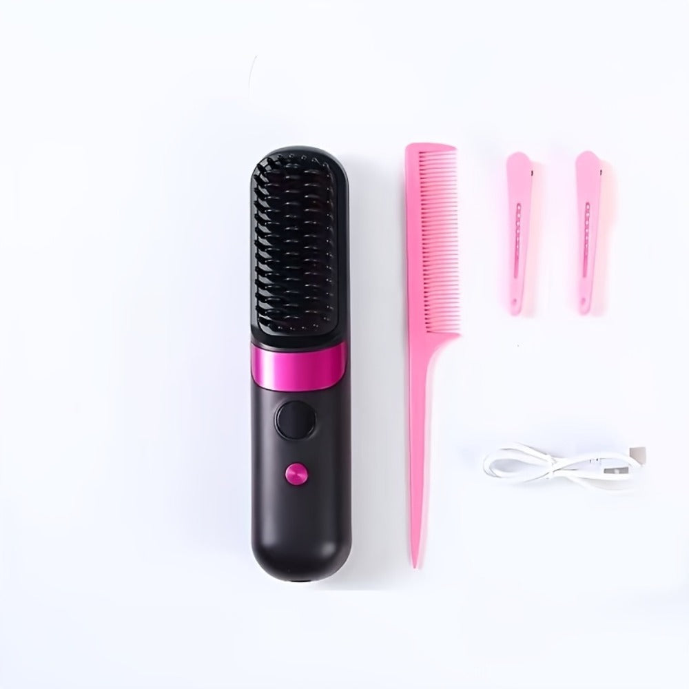 Cordless Hair Straightening Brush USB Rechargeable Portable Heated Straightener Comb Mini, for Home, Travel and Salon Hair St