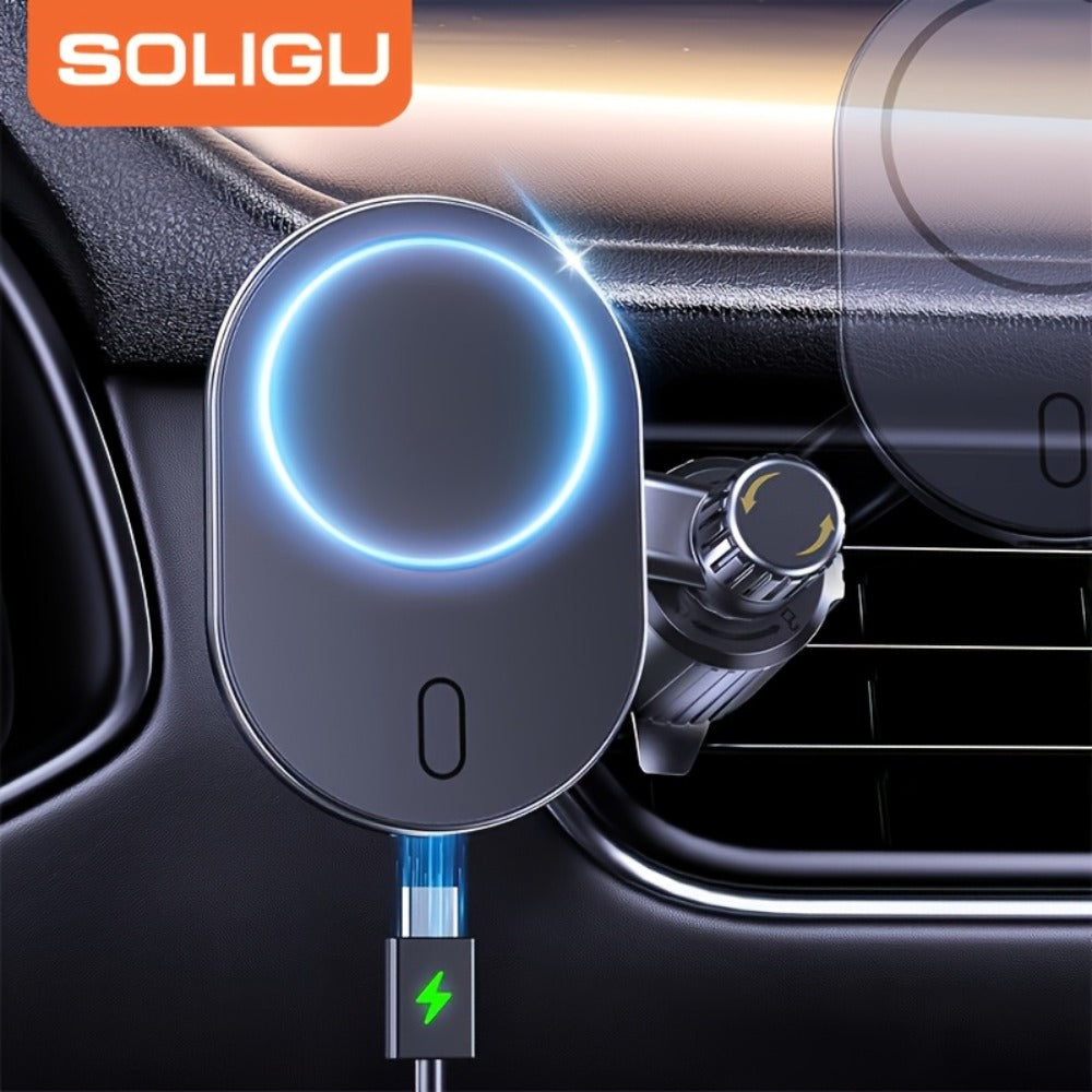 Magnetic Wireless Car Charger Phone Mount 15W Fast Charging – 360° Rotation Air Vent Car Phone Holder Compatible with iPhone 