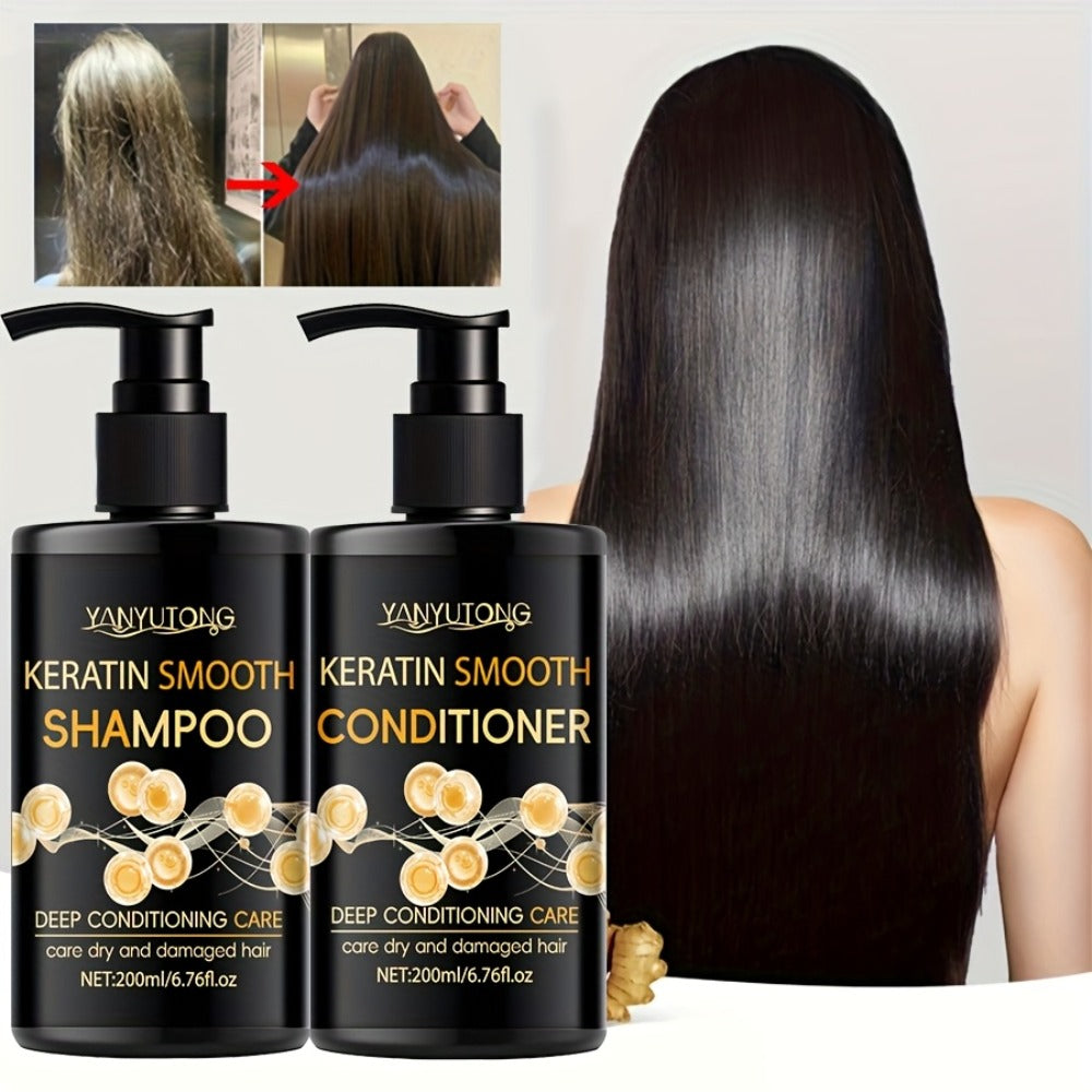 Keratin Shampoo and Conditioner Set Repairs Breakage Split Ends Moisturizes Scalp for Color-Treated Heat Damaged Dry Frizzy H