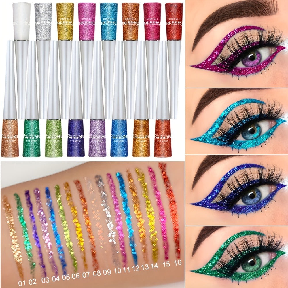 Glitter Liquid Eyeliner Set 16 Colors Waterproof Shimmer Metallic Eye Liner Pen Kit – Long-Lasting Smudge-Proof Sparkle Eye M