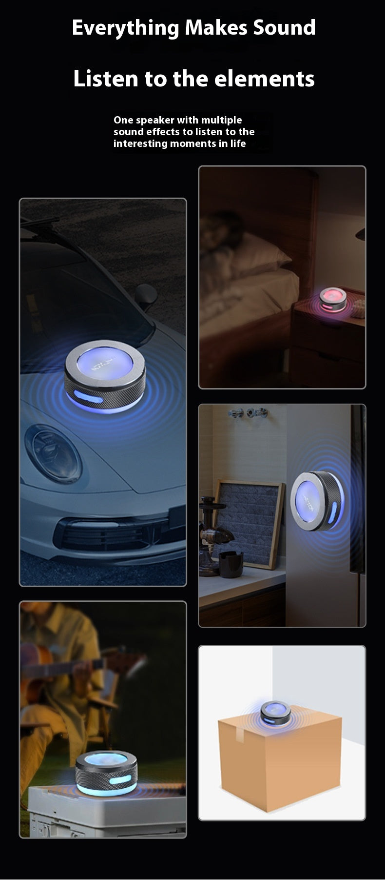Small Wireless Bone Conduction Speakers Bluetooth Vibration Speaker With Color LED Light Portable Surface Adsorption Speaker