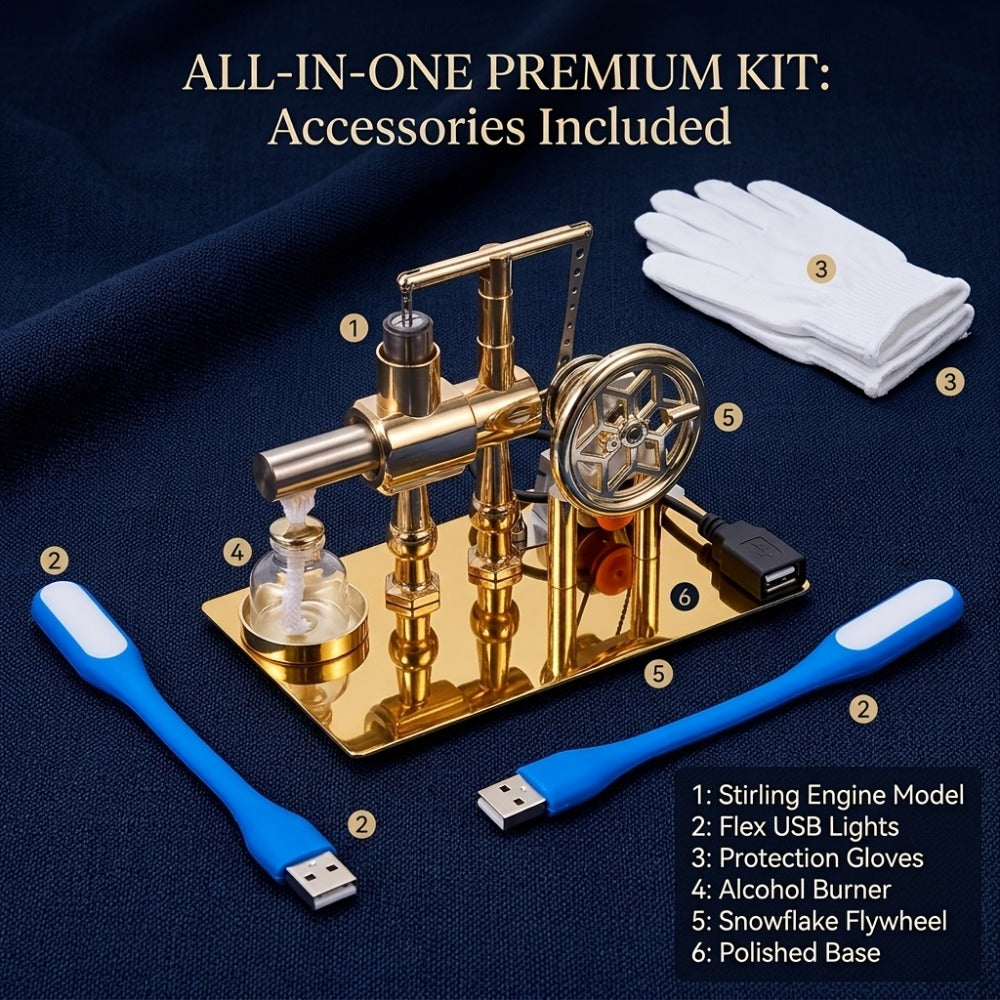 Stirling Engine Generator Kit Single Cylinder Stainless Steel, Real Working Heat Engine Model Generates Electricity — image 3