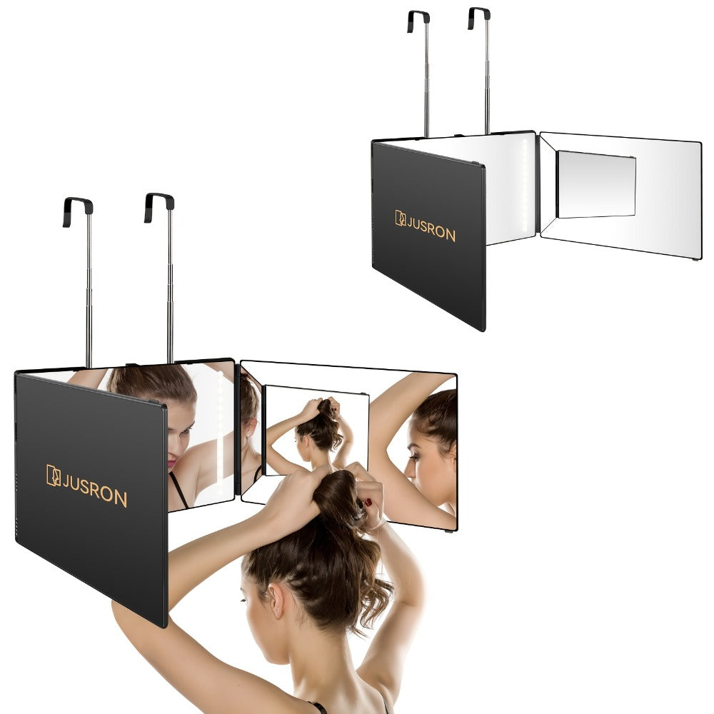 Three-Way Hair Cutting Mirror with Folding Panels, Adjustable Door Hooks and LED, Non-LED or Two-Pack Options — image 5