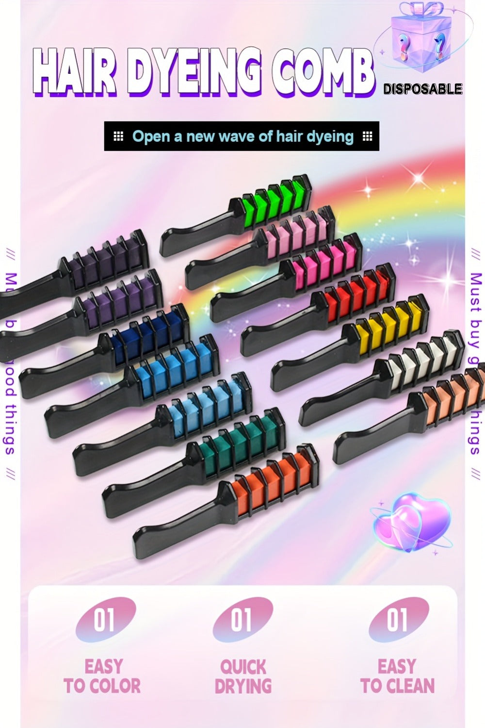 Temporary Hair Chalk Comb Set 14 Colors, Hair Color Sticks with Plant-Based Squalane & Glycerin, Vibrant Streaks for Parties 