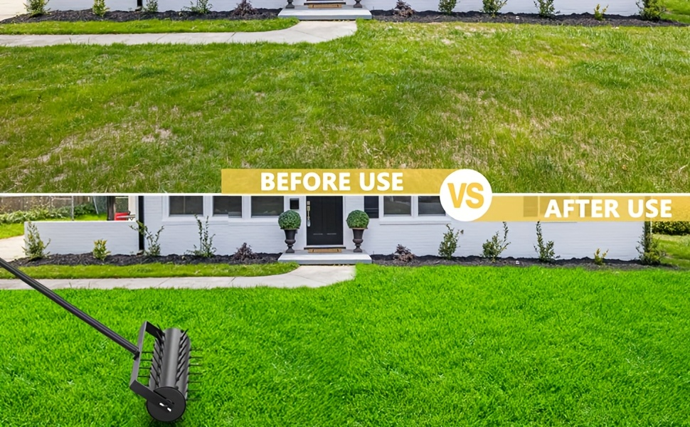 Lawn Punch Aerator 17" Heavy-Duty Metal Roller with Bearing Design, 60" Long Handle for Effortless Weeding & Aeration — image