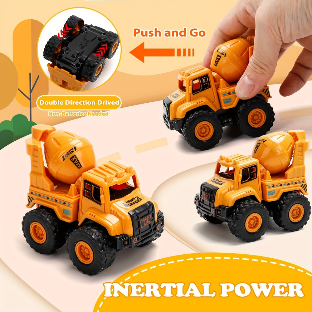4-Piece Construction Truck Set for Kids, Excavator Dump Truck Crane Cement Mixer Sandbox STEM Engineering Vehicle Playset — i