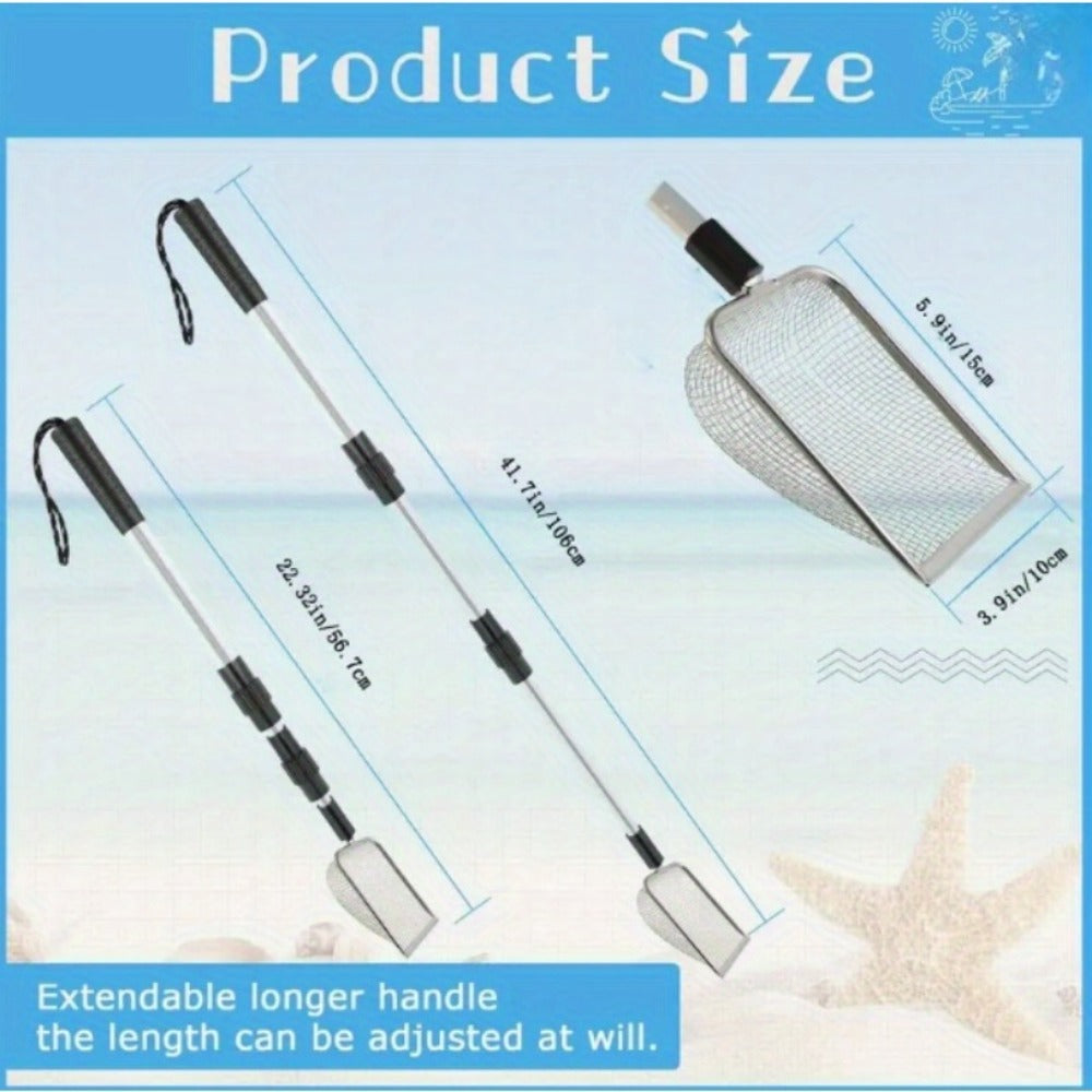 Stainless Steel Beach Sand Sifter with Retractable Telescopic Handle – Portable Sand Sieve for Treasure Hunting — image 15