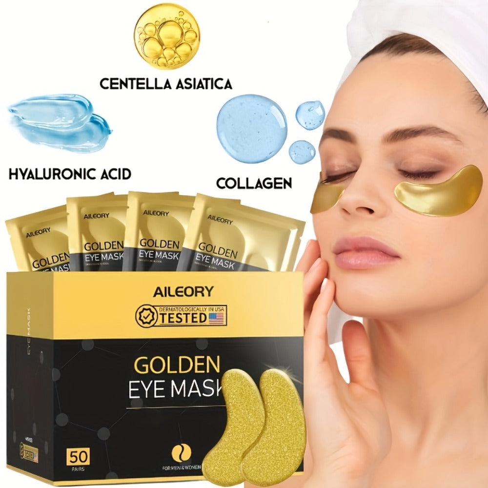30-Pair ALIEORY Gold-Tone Under-Eye Patch Box with Individual Pouches and Collagen and Hyaluronic Acid Wording — image 2