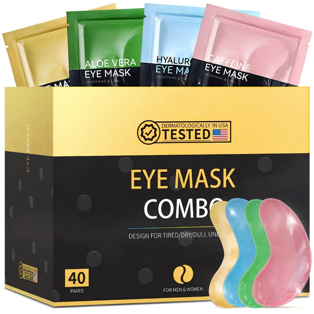 Collagen Eye Mask Patches 40 Pairs – Caffeine & Aloe Vera Under Eye Patches 4 Types Eye SPA Multi-Color Depuff Dark Circle Mo