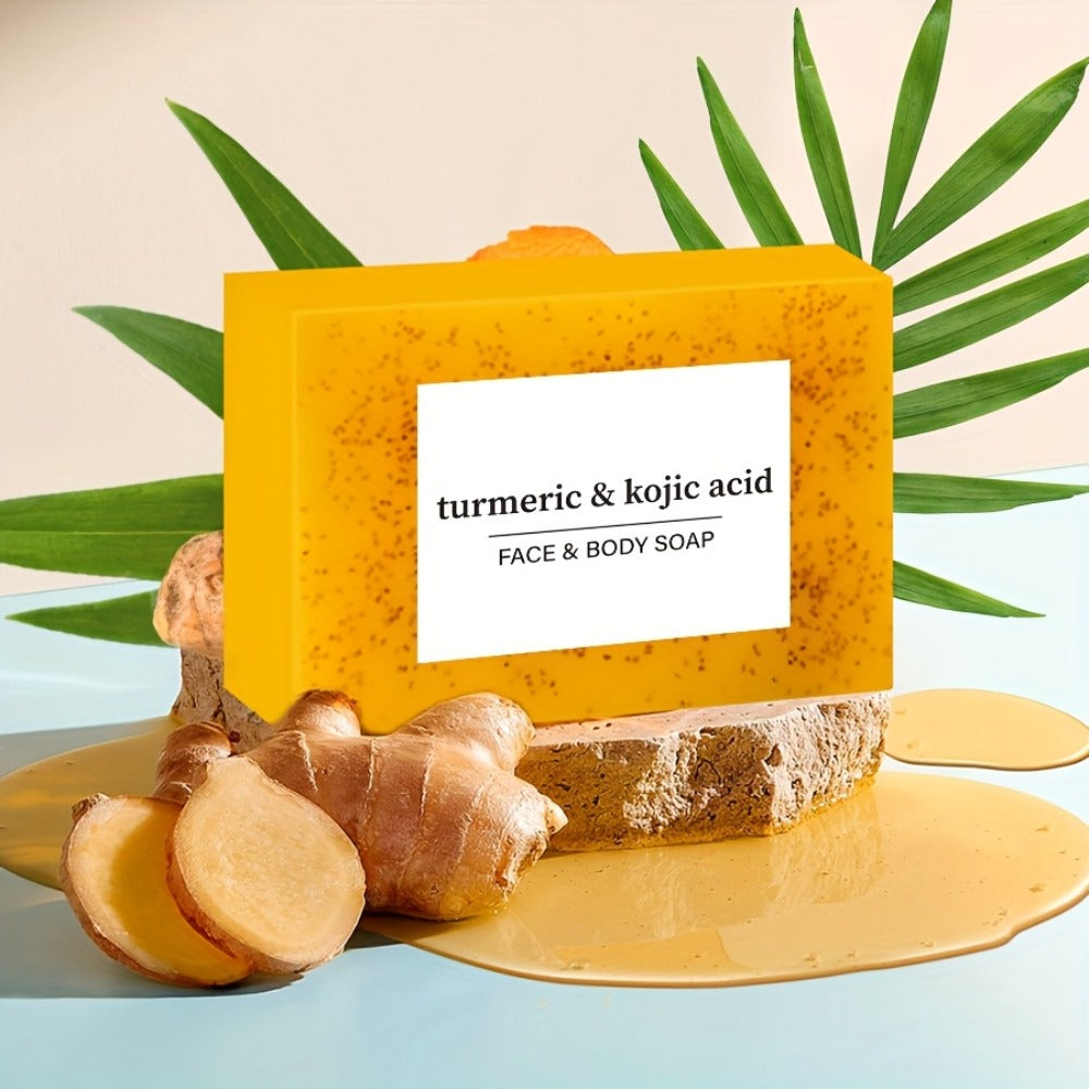 Handmade Turmeric Lemon Soap Bar Set Natural Exfoliating Face Body Cleansing Oil Control Alcohol Free with Lathering Screens 