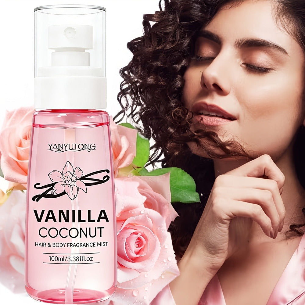 Coconut Vanilla Fragrance Mist Hair & Body Spray – Alcohol-Free with Vitamin E, Argan Oil & Glycerin, Moisturizing Long-Lasti