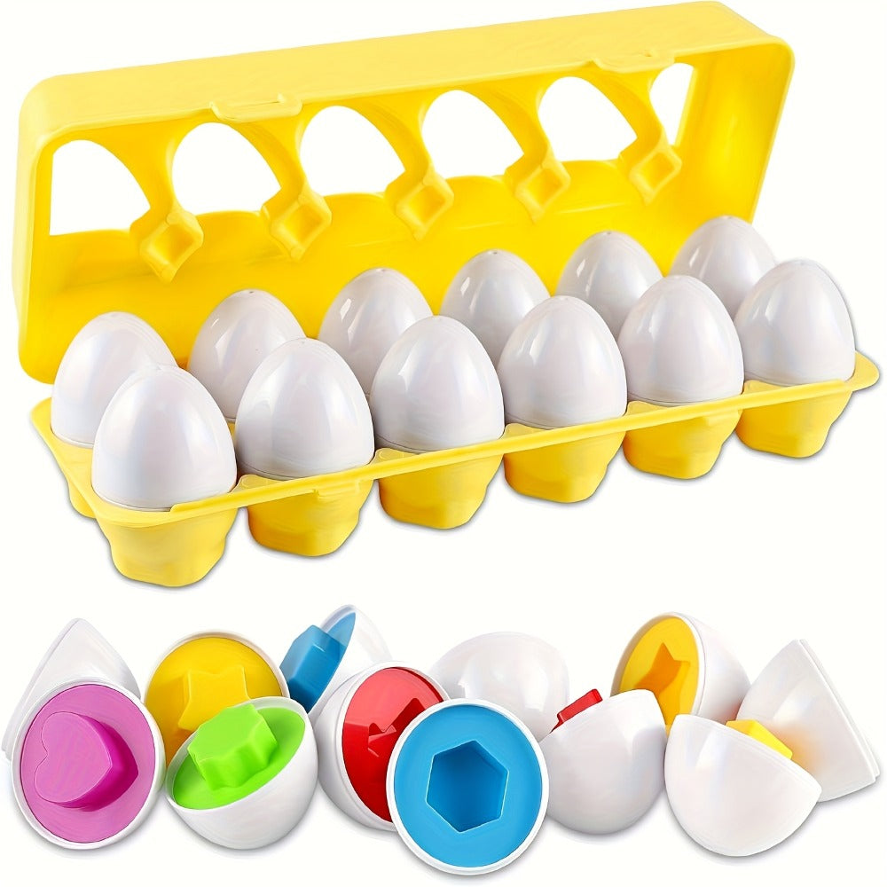 Color & Shape Matching Eggs Toy for Toddlers, Montessori Sorter Puzzle Set, Sensory Early Learning Fine Motor Skills Toy — im