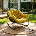 Papasan Rocking Chair Outdoor Wicker Egg Chair with Cushion & Pillow, Large Patio Rocker for Garden — image 1