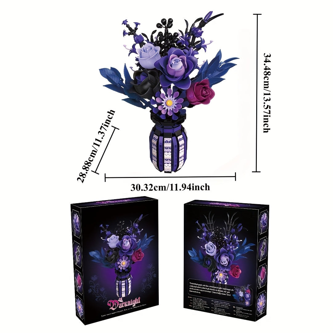 1218-Piece Gothic Flower Bouquet Building Block Model with Mixed-Color Blooms and Brick-Built Vase — image 10