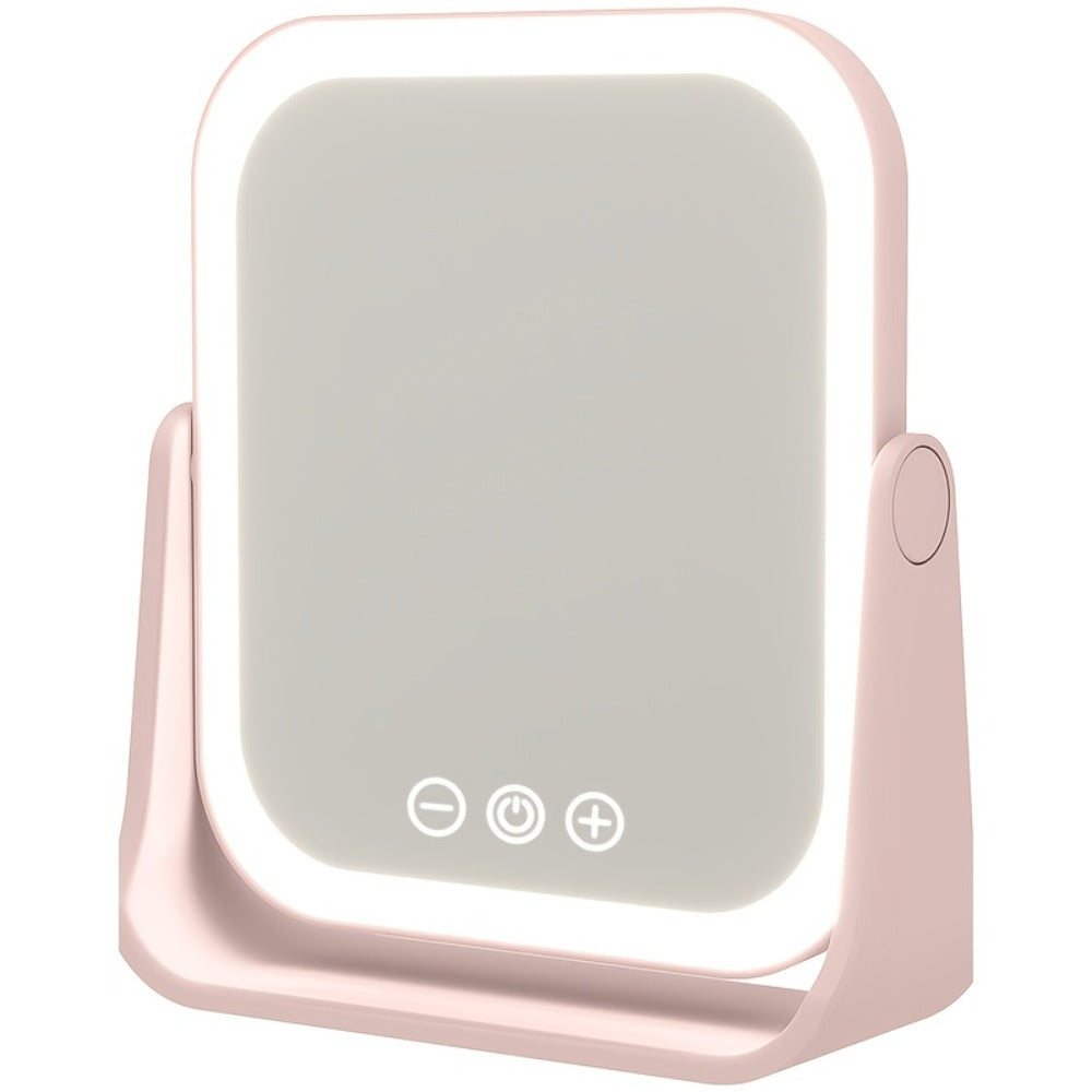 Makeup Mirror Foldable LED Travel Stand with Three Light Colors, Touch Dimming, USB Charging and Pink or White Options — imag