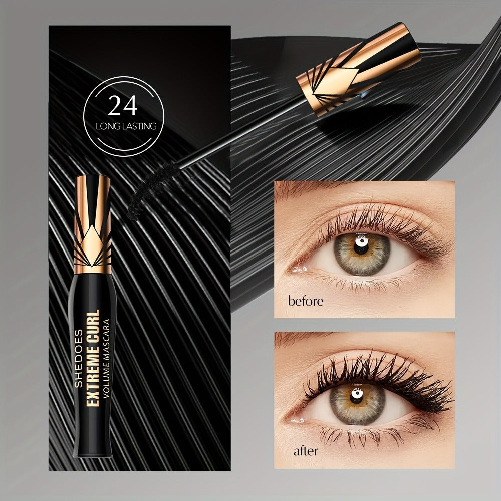 Black Mascara Two-Piece Set with Gold Crown-Style Caps and Curved Black Bristle Applicator Wands — image 6