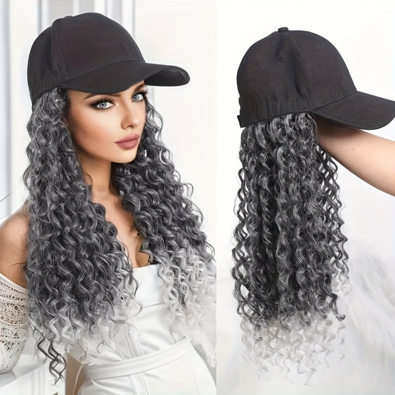 Afro Kinky Curly Baseball Cap Wig for Women 18 Inch Hat and Wig Combo Adjustable Elastic Net Long Synthetic Curly Hair Multi-