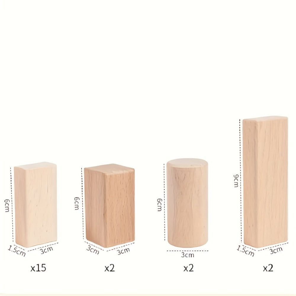 Natural Beech Wood Blocks 100 Piece Unpainted Solid Wooden Building Set, STEM Logical Thinking Toy for Kids Ages 3-12 — image