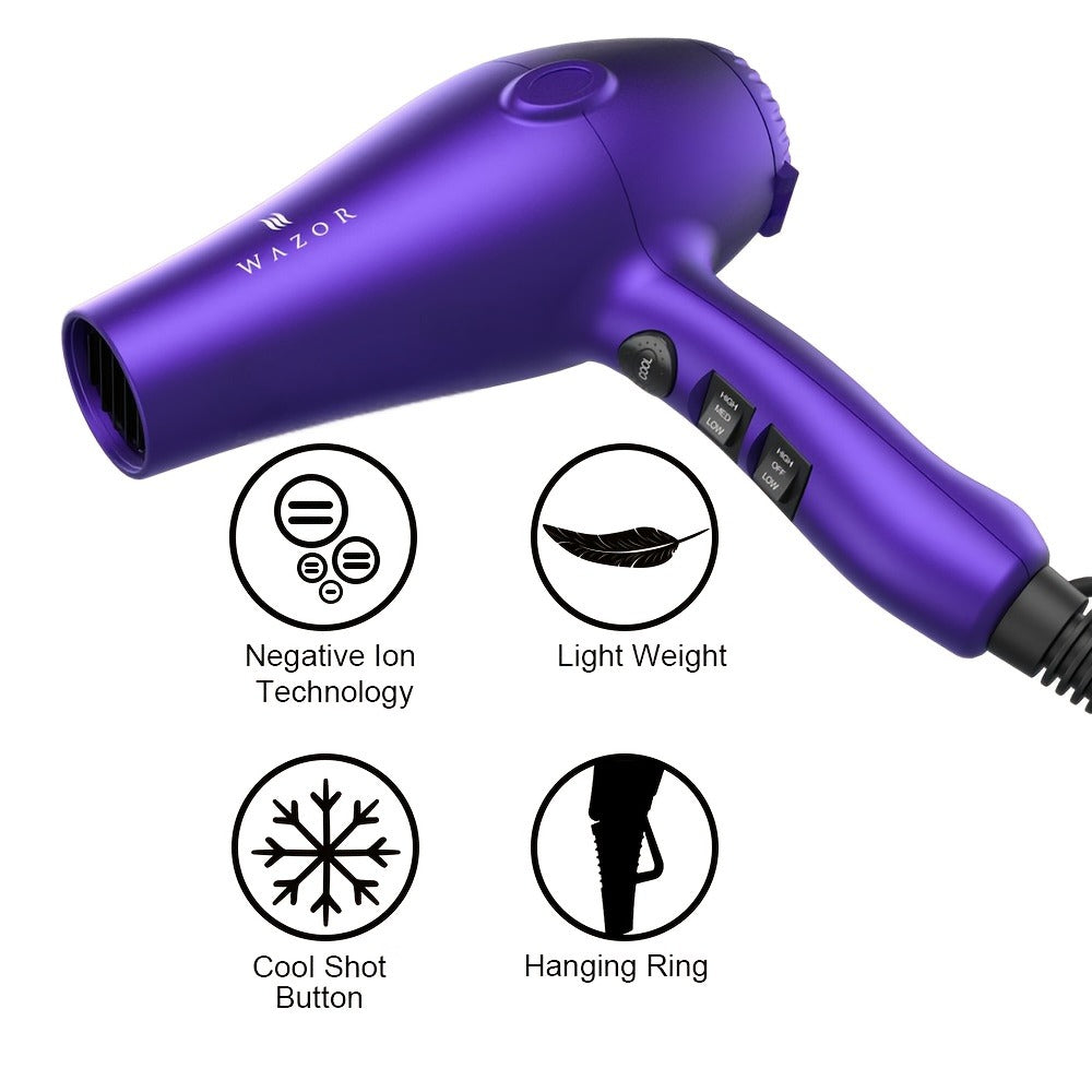 1875W Ionic Hair Dryer with Diffuser Concentrator Comb Nozzle – Professional Blow Dryer DC Motor 3 Heat 2 Speed Cool Shot Ant