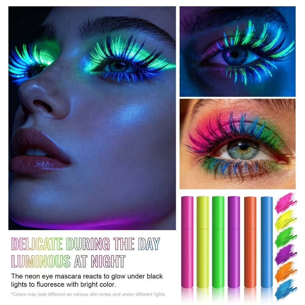 Colorful Mascara Set 6 Vivid Shades – Waterproof Smudge-Proof Curling Volumizing Lash Makeup, Purple Green Red Yellow Orange 