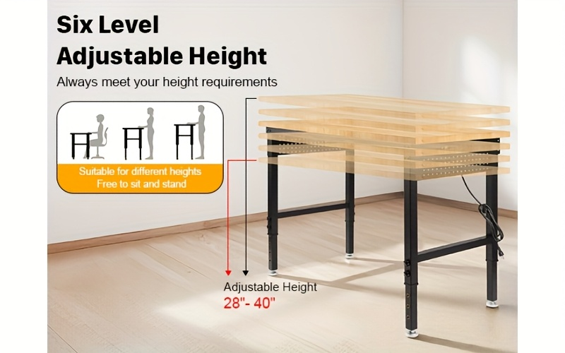Adjustable 28–40-Inch Wood-Top Workbench in 60- or 96-Inch Widths with Pegboard, Wheels and Power Strip — image 14