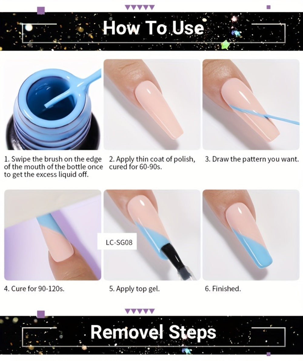 Reflective Line Nail Art Gel Set with Three 5ml LILYCUTE Bottles, Slim Liner Brushes and Two Color Group Options — image 18