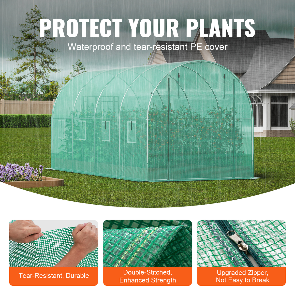 10- to 20-Foot Tunnel Greenhouse with Green Cover, Roll-Up Door and Size-Specific Vent Windows — image 25