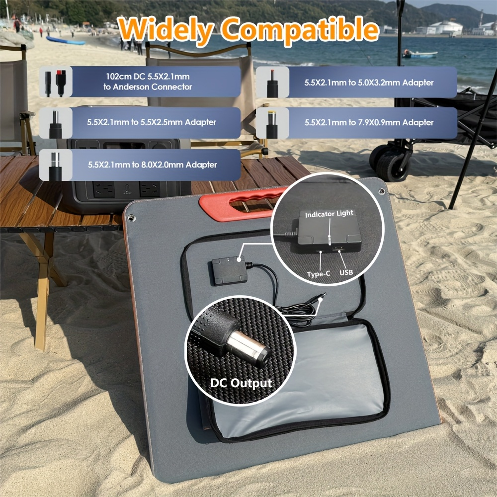 Foldable Solar Panel 200W 23.5% High Efficiency 20V Portable with 2 Brackets Solar Cable for Camping RV for Garden, Patio and