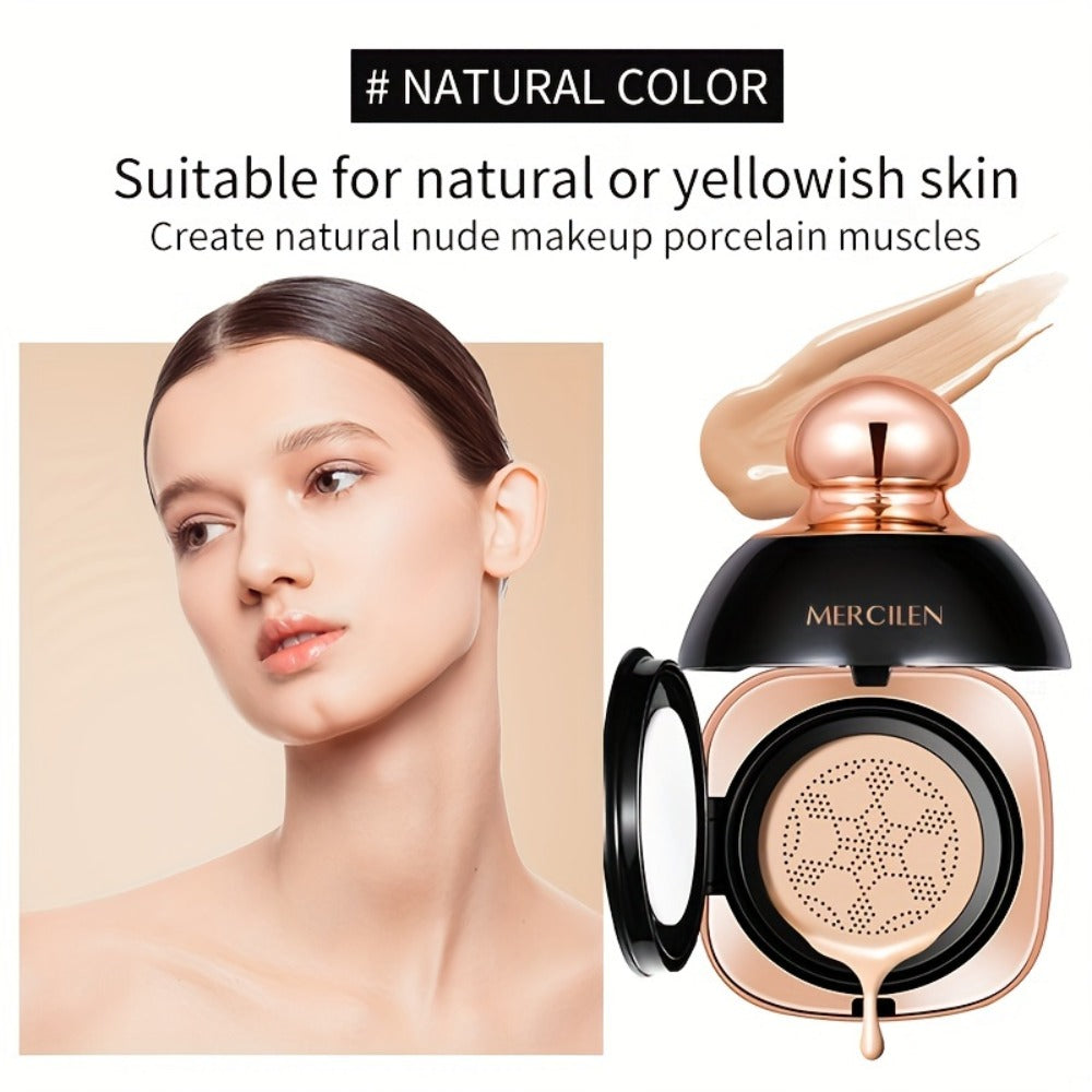 Air Cushion CC Cream Concealer Foundation MERCILEN Buildable Coverage Natural Dewy Finish, for Makeup, Travel and Everyday Va