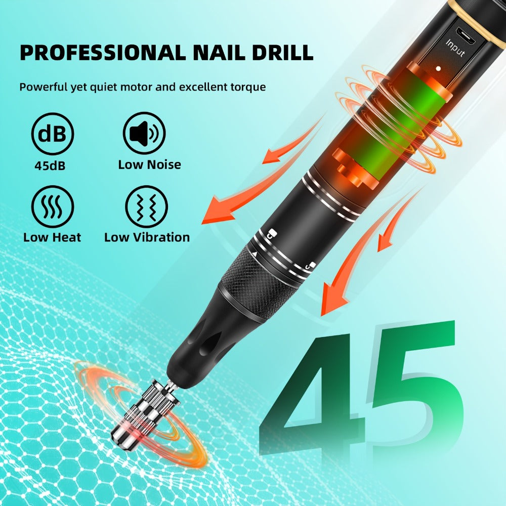 Electric Nail Drill 35000 RPM Rechargeable Pen with Digital Display, Forward Reverse and Three Colors — image 4