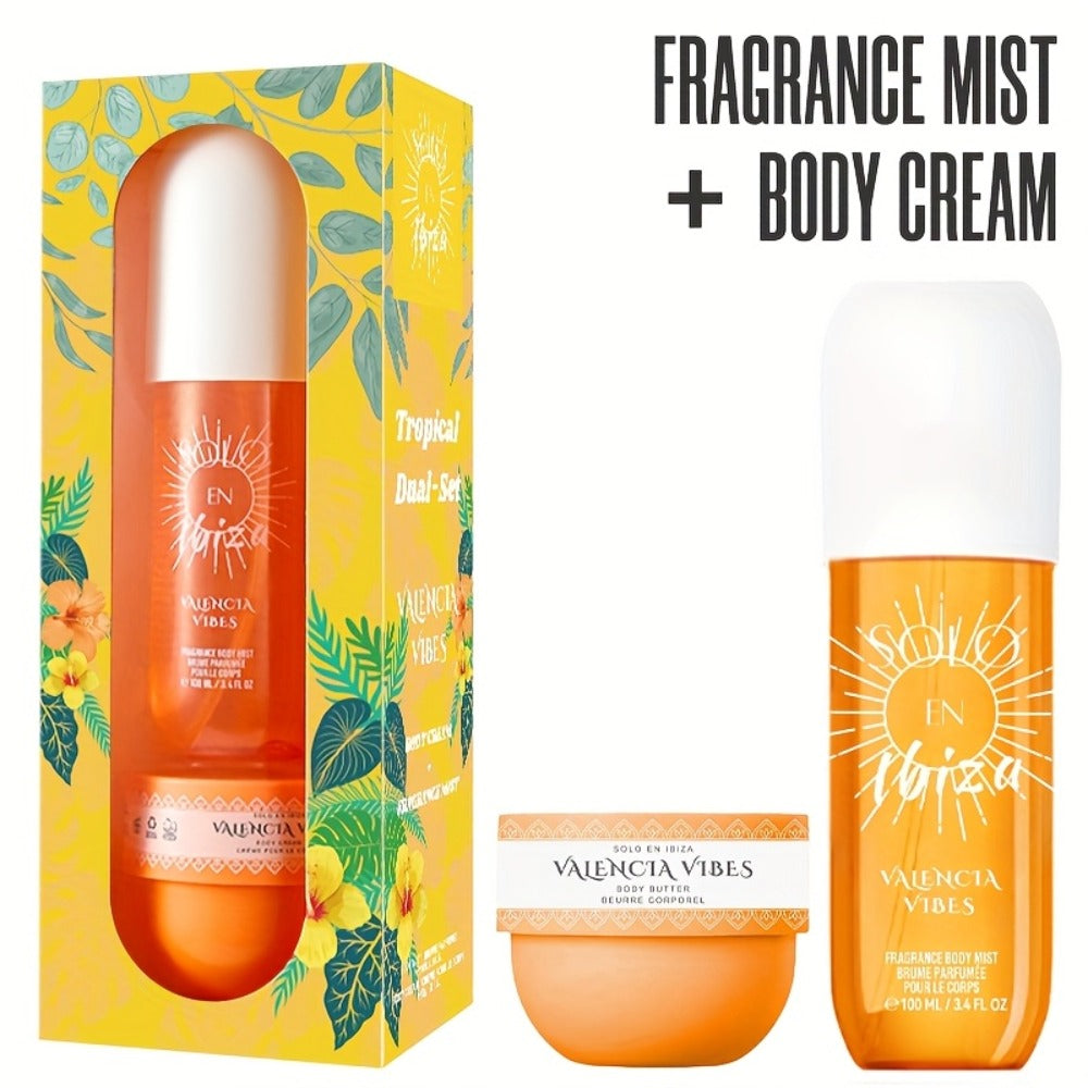 Body Hair Fragrance Mist Gift Set 2-Piece SOLO EN IBIZA Perfume Mist Body Cream Vanilla Fruit for Bath Time, Home Spa and Per