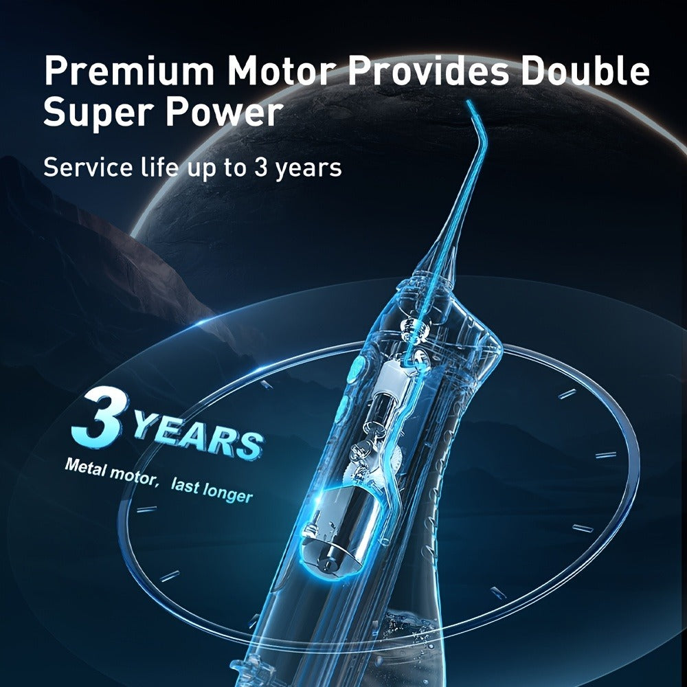 Water Flosser COSLUS CX20 Cordless Oral Irrigator with 300ml Detachable Tank, Five Tips, Rotating Nozzle and Gold Accents — i